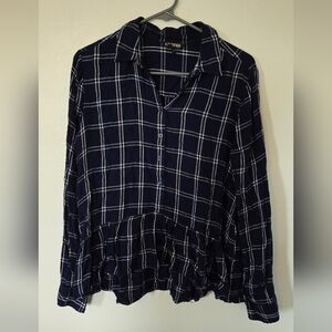 Express Navy Plaid Peplum Hem Shirt Size Medium